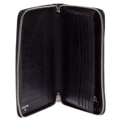 Chanel Black Quilted Patent Leather CC Zip Around Organizer Wallet