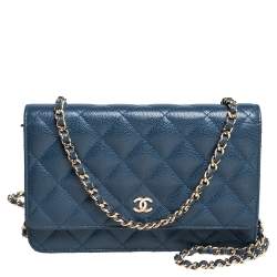 Chanel Blue Quilted Caviar Leather Classic Wallet on Chain Chanel