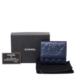 Chanel Navy Blue Quilted Caviar Leather CC Trifold Wallet