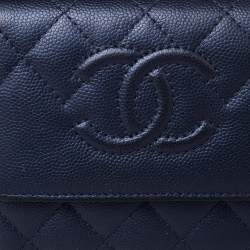 Chanel Navy Blue Quilted Caviar Leather CC Trifold Wallet