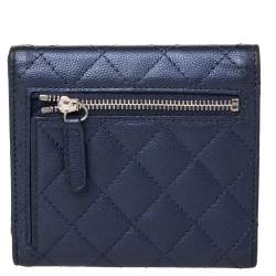 Chanel Navy Blue Quilted Caviar Leather CC Trifold Wallet
