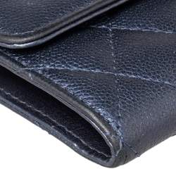 Chanel Navy Blue Quilted Caviar Leather CC Trifold Wallet