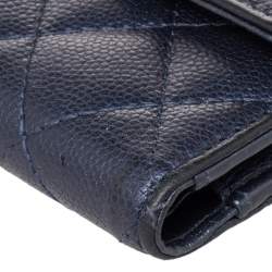 Chanel Navy Blue Quilted Caviar Leather CC Trifold Wallet
