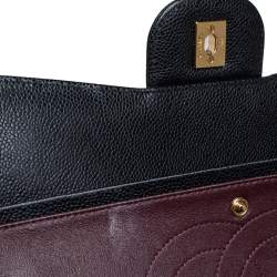 Pre Owned حقيبة شانيل كلاسيك جامبو جلد كافيار مبطن أسود بقلاب مزدوج 