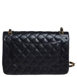 Pre Owned حقيبة شانيل كلاسيك جامبو جلد كافيار مبطن أسود بقلاب مزدوج 