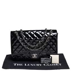 Pre Owned حقيبة شانيل كلاسيك ماكسي جلد لامع مبطن سوداء بقلاب واحد