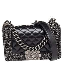 Pre Owned Chanel Black Quilted Leather Small Boy Flap Bag