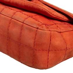 Pre Owned حقيبة شانيل قلاب واحد سويدي مبطن غرز مربعة برتقالي