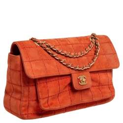 Pre Owned حقيبة شانيل قلاب واحد سويدي مبطن غرز مربعة برتقالي