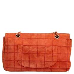 Pre Owned حقيبة شانيل قلاب واحد سويدي مبطن غرز مربعة برتقالي