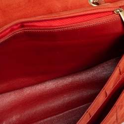 Pre Owned حقيبة شانيل قلاب واحد سويدي مبطن غرز مربعة برتقالي