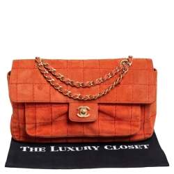Pre Owned حقيبة شانيل قلاب واحد سويدي مبطن غرز مربعة برتقالي