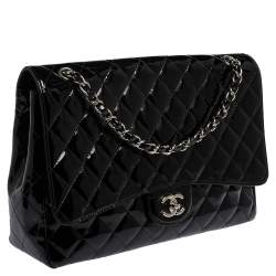 Pre Owned Chanel Black Quilted Patent Leather Maxi Classic Single Flap Bag