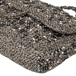 Pre Owned Chanel Monochrome Tweed Embellished Flap Bag