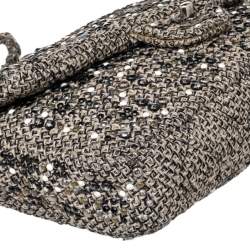 Pre Owned Chanel Monochrome Tweed Embellished Flap Bag