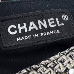 Pre Owned Chanel Monochrome Tweed Embellished Flap Bag