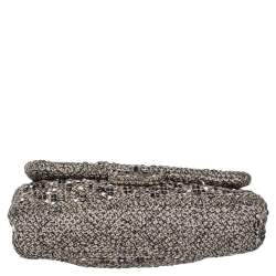 Pre Owned Chanel Monochrome Tweed Embellished Flap Bag