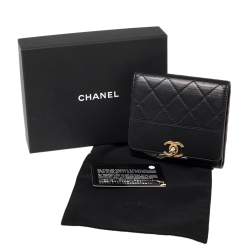 Pre Owned Chanel Black Quilted Leather CC Trifold Wallet