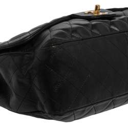 مملوكة مسبقًا حقيبة شانيل قلاب واحد جامبو كلاسيك جلد خروف مبطن أسود