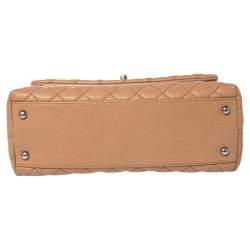Pre Owned Chanel Beige/Maroon Caviar Leather and Lizard Medium Coco Top Handle Bag