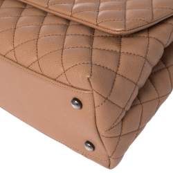 Pre Owned Chanel Beige/Maroon Caviar Leather and Lizard Medium Coco Top Handle Bag
