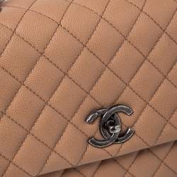 Pre Owned Chanel Beige/Maroon Caviar Leather and Lizard Medium Coco Top Handle Bag