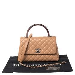 Pre Owned Chanel Beige/Maroon Caviar Leather and Lizard Medium Coco Top Handle Bag