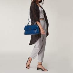 Pre Owned Chanel Blue Python Large Coco Top Handle Bag