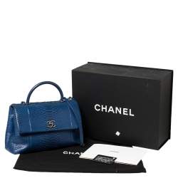 Pre Owned Chanel Blue Python Large Coco Top Handle Bag