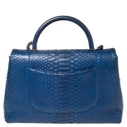 Pre Owned Chanel Blue Python Large Coco Top Handle Bag