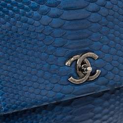 Pre Owned Chanel Blue Python Large Coco Top Handle Bag