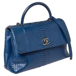 Pre Owned Chanel Blue Python Large Coco Top Handle Bag