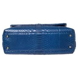 Pre Owned Chanel Blue Python Large Coco Top Handle Bag