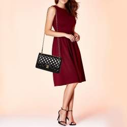 مملوكة مسبقًا حقيبة شانيل قلاب مزدوج جامبو كلاسيك جلد خروف مبطن أسود