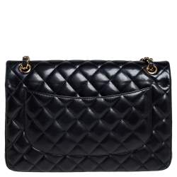 مملوكة مسبقًا حقيبة شانيل قلاب مزدوج جامبو كلاسيك جلد خروف مبطن أسود