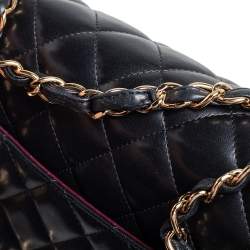 مملوكة مسبقًا حقيبة شانيل قلاب مزدوج جامبو كلاسيك جلد خروف مبطن أسود