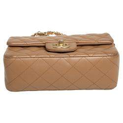 Pre Owned Chanel Beige Quilted Leather New Mini Classic Flap Bag