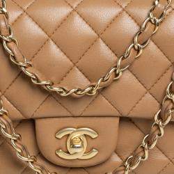 Pre Owned Chanel Beige Quilted Leather New Mini Classic Flap Bag