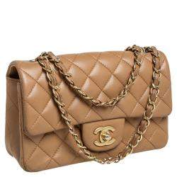 Pre Owned Chanel Beige Quilted Leather New Mini Classic Flap Bag