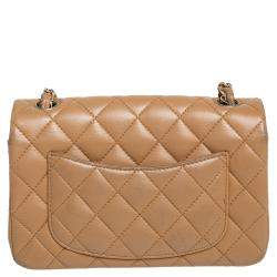Pre Owned Chanel Beige Quilted Leather New Mini Classic Flap Bag