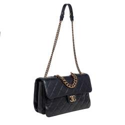 Pre Owned Chanel Black Quilted Leather Chain Handle Flap Bag