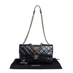 Pre Owned Chanel Black Quilted Leather Chain Handle Flap Bag