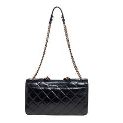 Pre Owned Chanel Black Quilted Leather Chain Handle Flap Bag