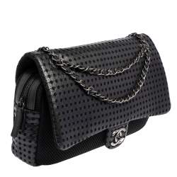 Pre Owned Chanel Black Perforated Leather And Mesh Shoulder Bag