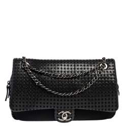 Pre Owned Chanel Black Perforated Leather And Mesh Shoulder Bag