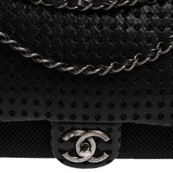 Pre Owned Chanel Black Perforated Leather And Mesh Shoulder Bag