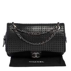 Pre Owned Chanel Black Perforated Leather And Mesh Shoulder Bag