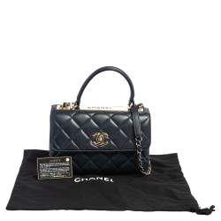 Pre Owned Chanel Navy Blue Quilted Lambskin Leather Small Trendy CC Flap Top Handle Bag
