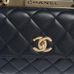 Pre Owned Chanel Navy Blue Quilted Lambskin Leather Small Trendy CC Flap Top Handle Bag