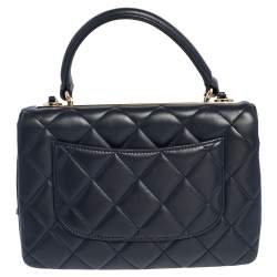 Pre Owned Chanel Navy Blue Quilted Lambskin Leather Small Trendy CC Flap Top Handle Bag
